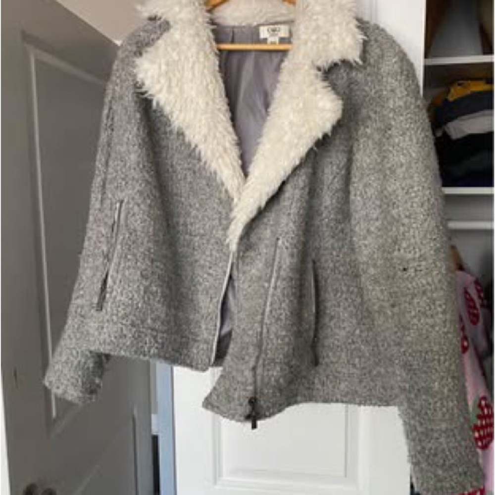 Women's Gray Shearling Collar Jacket
